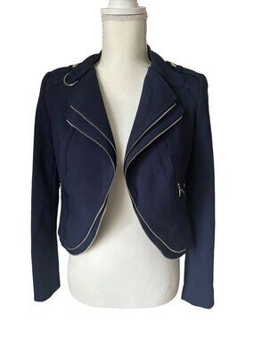 WHITE HOUSE BLACK MARKET WHBM Navy Blue Zip Trim Jacket Size 00
